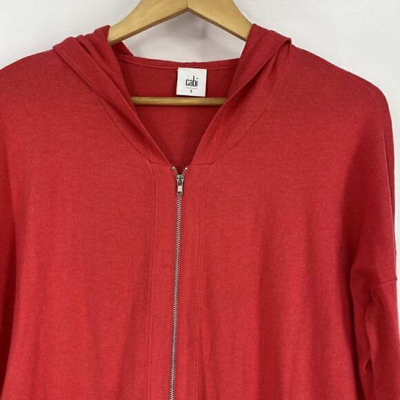 Cabi Shirt Size Small Womens Red Beachcomber Hoodie 5137 Full Zip Knit Pocket - Picture 2 of 8